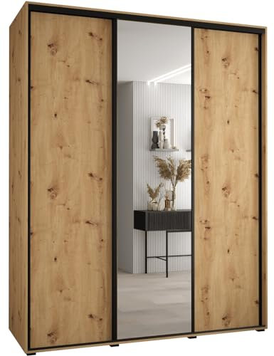 Kleiderschrank mit Spiegel Davos 3 Garderobenschrank - Schrank Schlafzimmer - Mehrzweckschrank 3 Schiebetüren - Regalen - Flur Möbel - Kleiderstange Schrank - Allzweckschrank - closet - Gaderobe