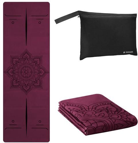 Navaris Tappetino Yoga in Gomma Antiscivolo - Materassino Pieghevole Fitness Sport Pilates con Custodia - Rubber Yoga Mat 183x61x0,15cm - Fiore Vita