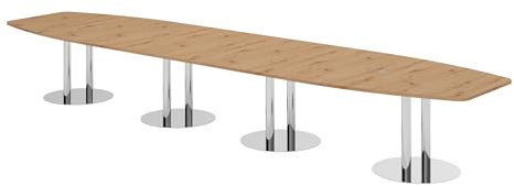 bümö Konferenztisch oval 520x130 cm großer Besprechungstisch in Asteiche, Besprechungstisch mit Chromsäulen, Meetingtisch für 18 Personen, XXL-Tisch für Besprechungsraum & Meeting
