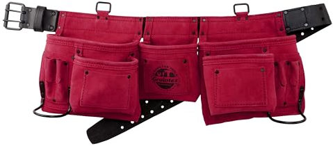 Graintex DS2699 11 Pocket Professional Suede Leather Tool Belt/Tool Bag Burgundy Color, 2” Leather/Web Belt, 2 Hammer Holders for Construction Tools, Carpenter Tools, Roofing Tools, Drywall Tools