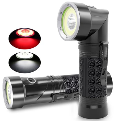 LED Taschenlampe Hohe Lumen Super Hell 2 Farblichter (Rot & Weiß) Taschenlampe Batteriebetrieben, 4 Modi Wasserdicht für Fischen Wandern Lesen Outdoor