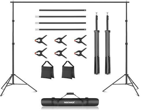 NEEWER 3er Pack Fotostudio Hintergrund Stützsysteme, 3m breit 2m hoch, Verstellbarer Hintergrundständer mit 4 Querstangen, 6 Hintergrundklemmen, 2 Sandsäcken, Tragetasche für Porträtstudio Fotografie