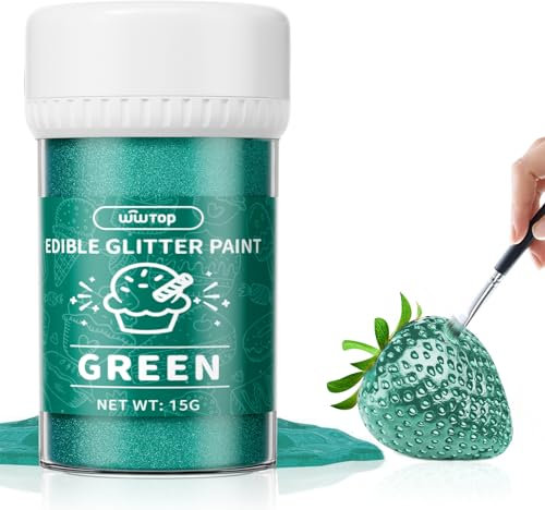 Wwtop Essbarer Glitzer Grün 15g, Flüssiges Essbares Glitzerpulver für Getränke -Verbesserte Metallisch Glitzer Paint für Fondant, Kuchen, Lebensmittel Glitzerpuder für Torten, Schokolade, Cupcakes
