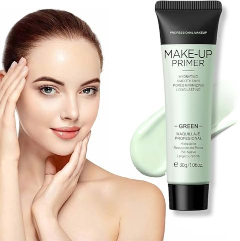 Green Colour Corrector Primer Makeup, Anti-Redness Face Primer, Hydrating Make up Primer, Balance Skin Tone, Grips Makeup to Last, for Red & Blemished Skin, Pore Minimizer, Vegan Makeup