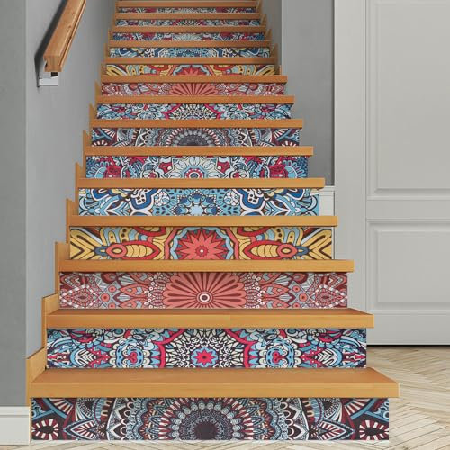 14Pcs Stair Stickers,18x100cm Self-Adhesive Stair Riser Decal Removable Wallpaper Wall Sticker Treads Decals Home Decoration for Kitchen Bathroom (004)