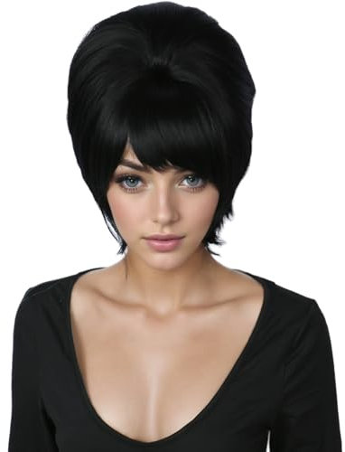 Linfairy 1960s Short Beehive Wig Perfect for Halloween Party Cosplay Bauffant Wigs (Black)
