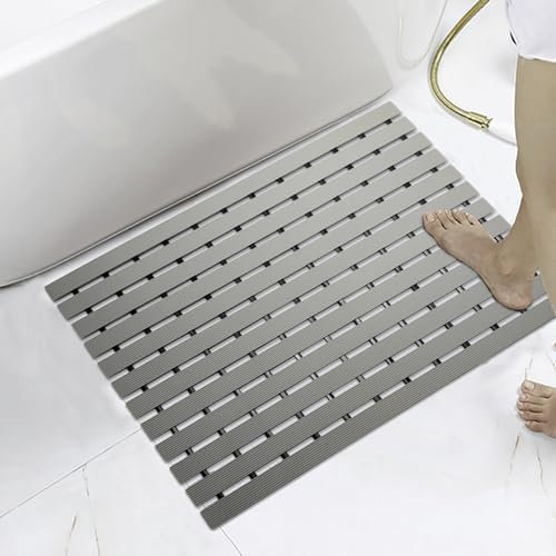 KARAT Antirutsch-Bädermatte für Nasszonen - 61 x 150 cm, Grau - Antibakterielle Fußmatte mit Drainagefunktion - Badematte, Duschrost, Saunarost, Nassraummatte für Umkleiden, Schwimmbäder, Bad