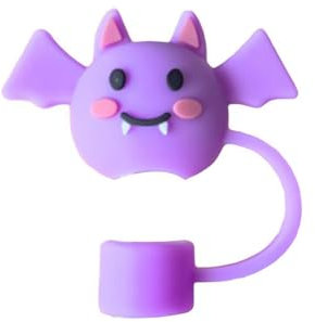 Halloween Straw Cover Cap for Stanley Cup, Silicone Straw Topper for Stanley 30&40 Oz Tumbler with Handle, 10mm Dust-Proof Reusable Straw Tips Lids (Purple Bat)