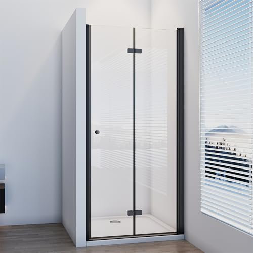 IMPTS Duschtür Falttür Schwarz 90cm, Einzelfalttür Nische Duschabtrennung Duschkabine Faltbar Dusche mit 6mm ESG Sicherheitsglas Höhe 185cm