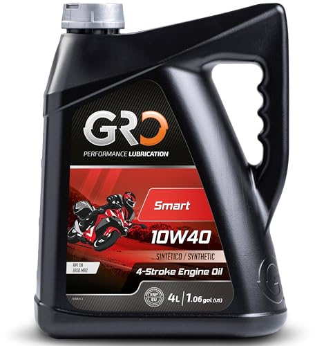 GRO SMART 10W40 – 4L – Aceite 10W40 Moto 4T – Compatible Con Embrague Seco o Sumergido – Para Motores Euro 2, 3, 4 y 5 – Aceite Motor Sintético