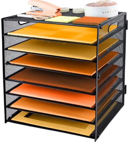 8 Tier Paper Letter Tray with Handle, Metal Mesh Desk File Organizer with Trays, A4 Paper Desktop Filing Trays, Magazine Document Holder for Home Office School