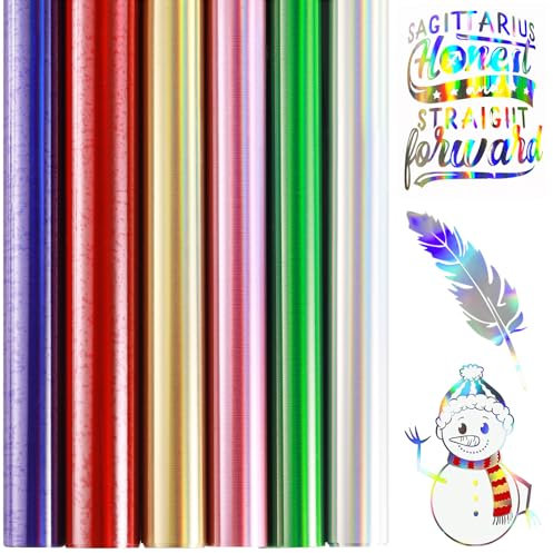 6 Pack Heat Transfer Vinyl, Iron On Vinyl, 30 x 25 cm Self Adhesive Vinyl, Holographic Vinyl, Permanent Vinyl, Colors Craft Vinyl, Glitter Vinyl, Craft Vinyl for Shirt, Pants, Clothes, Hats