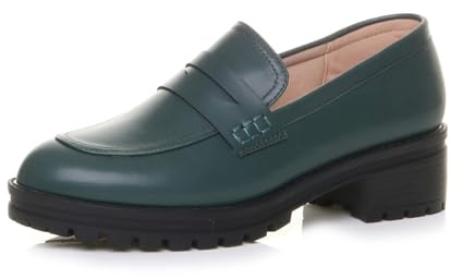 AJVANI Womens Ladies mid Block Heel Chunky Slip on School Shoes Penny Loafers Size