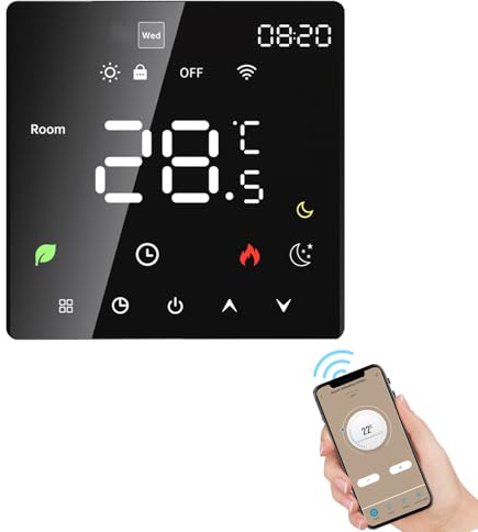 Thermostat de Chauffage au Sol, Thermostat D'ambiance Thermostat de Chauffage électrique Intelligent WiFi Programmable Protection IP20 Commande (Chauffage de l'eau Wi-FI)