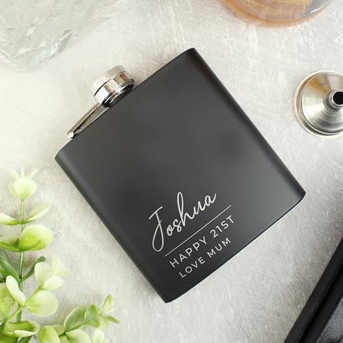 Custom Personalised Free Text Script Black Hip Flask Black Hip Flask - for Birthday, Mother's Day, Father's Day. Anniversary, Wedding, Hen Party, Stag