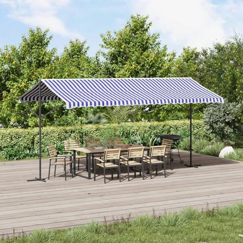 Homgoday Freistehende Markise Blau und Weiß 500x300 cm Stoff und Stahl