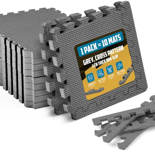 Blado 10 Tiles Interlocking foam Mat - 31x31cm Eva floor tiles with edges | Heavy duty workout mat - gym flooring, garage flooring, under pool mat - Non Slip Puzzle rubber matting (Pack of 1, Grey)