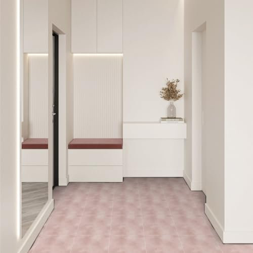 Alwayspon Vinyl Flooring, 20Pcs 20cm/8inch Pink Waterproof Non-slip Floor Tiles Decal for Kitchen Bathroom Living Room, Self-adhesive Peel and Stick Vinyl Sticker