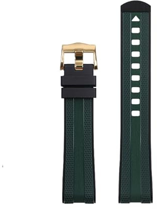 DFAMIN Für Omega Seamaster 300 Universe 007 Curved End Fluorkautschuk Silikon Armband 20mm Uhr Soft Strap Herren Ersatz(Black Green3)