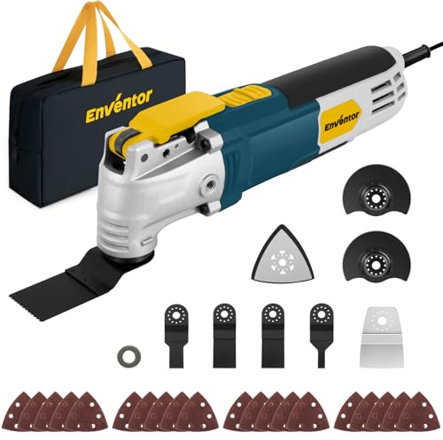 Enventor Oscillating Multi Tools, 300W 15000-22000 OPM, 6 Variable Speeds | Electric Corded Multi Tool, 3°Oscillation Angle, Quick-fit Blade Design, 28pcs Accessories for Cutting, Sanding, Scraping