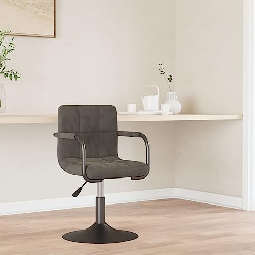 YuuSsea Esszimmerstuhl Dunkelgrau Samt, Höhenverstellbarer Küchenstuhl mit Armlehnen, Drehbarer Modern Dining Stuhl, Robuster Stahlrahmen für Esszimmer