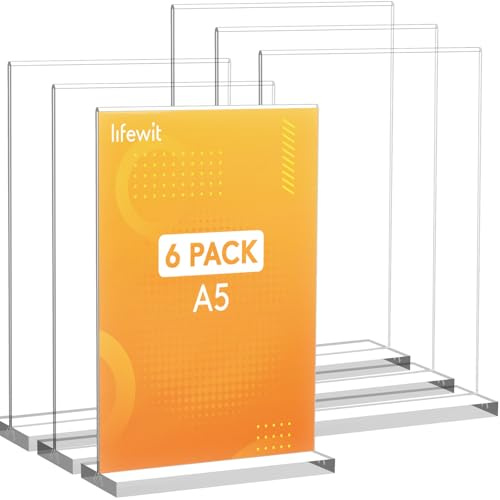 Lifewit 6 Pack Aufsteller A5, Acryl Tischaufsteller Vertikal, Transparent | Kunststoff Aufsteller A5, Doppelseitiger Ständer Tischschildhalter Flyer Display für Empfang Büro Geschäft Restaurant Hotel