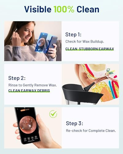 KAUGIC Ear Wax Removal - One-Hand Manual Ear Cleaner with Camera, 7 PCS Ear Spoons, Safe Ear Irrigation Kit for Adults, FSA-HSA-Eligible (Black)
