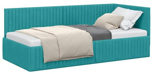vidaXL Eckbettgestell mit Kopfteil Türkis 90 cm x 190 cm Samt