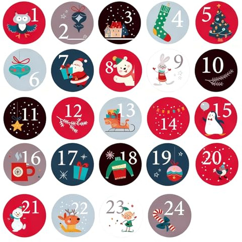 Wonvify Adventskalender Zahlen Aufkleber 1-24 – Selbstklebende Nummernsticker für DIY-Adventskalender, ideal als Sticker zum Basteln und Dekorieren