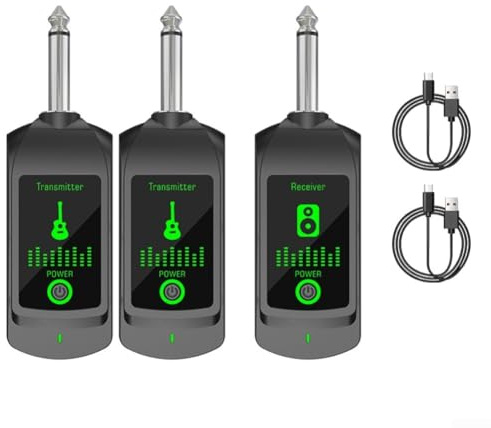 Wireless-Gitarrensystem, kabelloser Gitarren-Sender/Empfänger, wiederaufladbar, mit 4 Signalkanälen, für E-Gitarre und Bass, 20 m(Eins und Zwei)