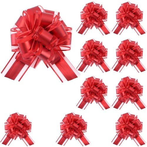 JYSNOW Große Geschenkschleife 11 cm, Geschenk Deko Rot | 10 Stück Geschenkschleifen für Weihnachten, Optisch Edel und Luxuriös, para Cajas de Regalo, Decoración Boda y Fiestas