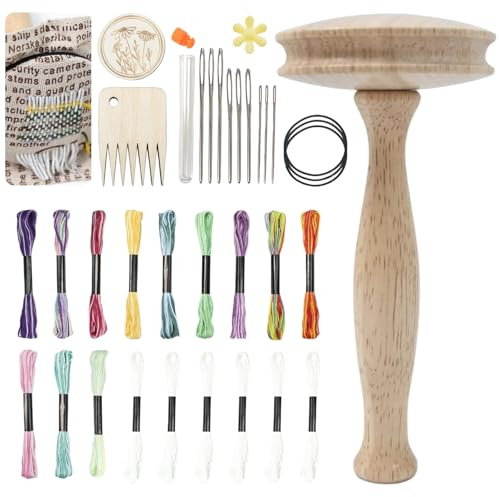 Stopfschirm Pilzform Holzwerkzeug, Stopfpilz Nähwerkzeug mit Nähfäden, Nadeln & Praktische Helfer Nähzubehör, Stopfzubehör Kit Schnelles Ausbessern Von Handarbeiten Für Socken Kleidung Pullover