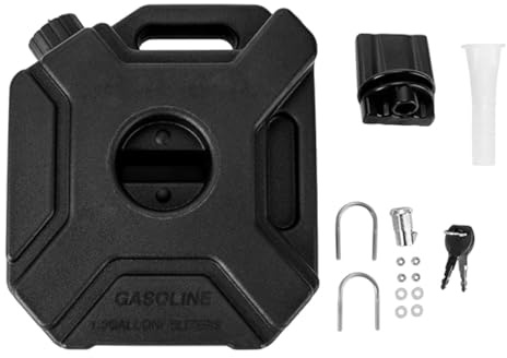 Milageto Réservoir d'Essence Portable avec Poignée, Bidon d'Essence de Rechange, Réservoir d'Huile en Plastique avec Serrure à Clé, Robuste, Bidon d'Essence Universel pour Moto, Quad et Auto, Noir, 5L