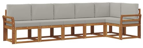vidaXL Outdoor-Sofagarnitur mit Kissen 6 pcs Natürlich und Hellgrau, Modernes Garten-Sofa, Langlebiges Outdoor-Sofa-Set, Lounge-Möbel für die Terrasse, Bequeme Sitzgelegenheiten