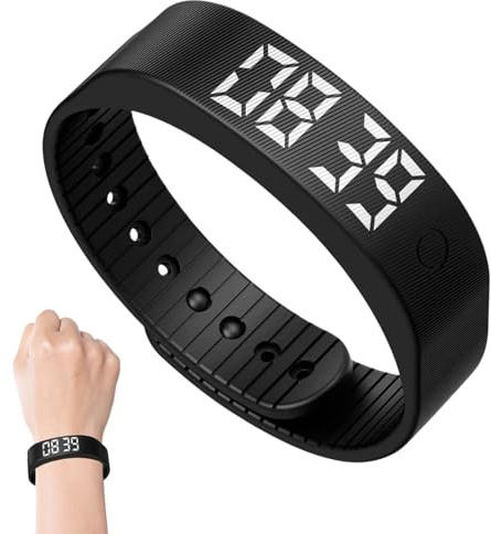 Vibrationswecker Armband Wecker Armband, 2 Alarmzeiten Schwarz | Vibrationsarmband Wecker Vibrations,Verstellbarem Tragbarer Silent Vibrating,Verstellbares Armband