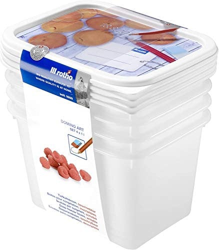 Rotho Domino 4er-Set Gefrierdose 1l mit beschreibbarem Motiv auf dem Deckel, lebensmittelechter Kunststoff (PP) BPA-frei, weiss, 4 x 1l (15.7 x 11.8 x 10.0 cm), Weiß