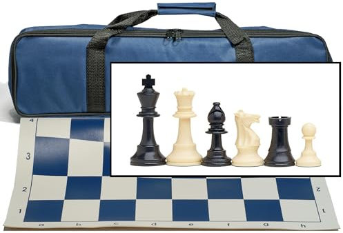 Quality Tournament Chess Set with Royal Blue Canvas Bag - 9.5cm King