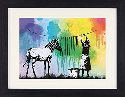 1art1 Banksy Poster Zebra Streifen Waschtag Gerahmtes Bild Mit Edlem Passepartout | Wand-Bilder | Im Bilderrahmen 40x30 cm