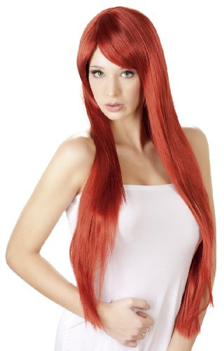 Wigged Love Perücke rot, lang, glatt - Langhaar-Perücke mit Pony für sie, erotische Perücke zur Verführung, Faschingsparty, rot