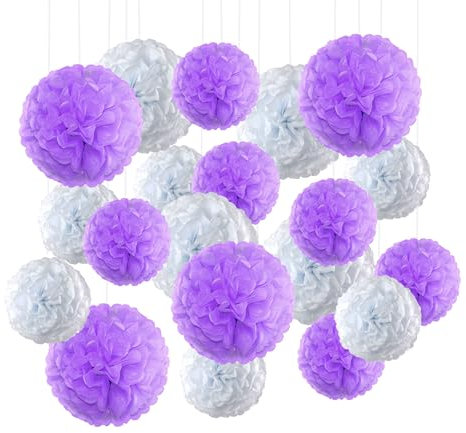 EinsSein 5er Mix Pom Poms 3X Medium (25cm) 2X Large (35cm) Flieder Hochzeit Wedding Pompons Dekokugel