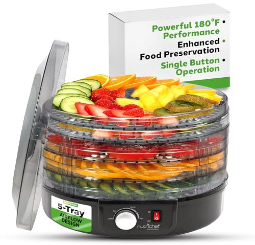 Nutrichef Electric Countertop Food Dehydrator Machine | Professional Multi-Tier Food Preserver | Dehydrate Fish, Beef Jerky, Meats, Mushrooms, Fruits & Vegetables | 5 Easy to Clean Stackable Tray