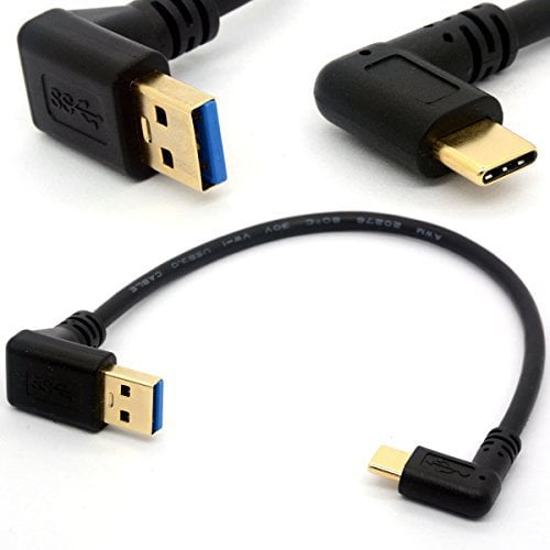 CentBest 90 degrés USB 3.0 vers type C câble mâle à angle gauche/droite Plaqué or Cordon d'extension USB C transfert de données synchronisation