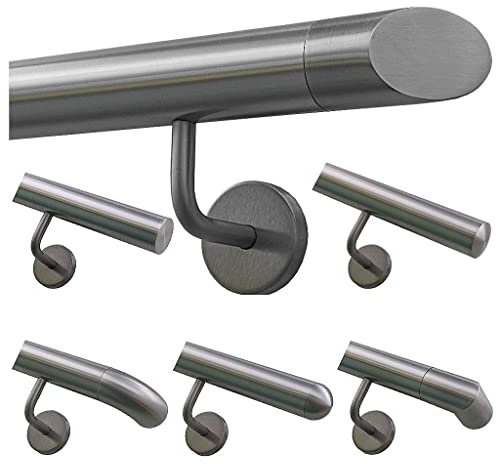 TIBU Handlauf Geländer Edelstahl Ø 42,4 mm - Länge 390 cm - Ende schräges Endstück und gewinkelte Halter - Rostfrei für Außen und Innen