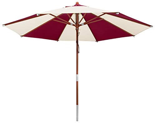 anndora Sonnenschirm 3 m rund natural rot gestreift burgundy Pooleschirm Gartenschirm Terrassenschirm Loungeschirm