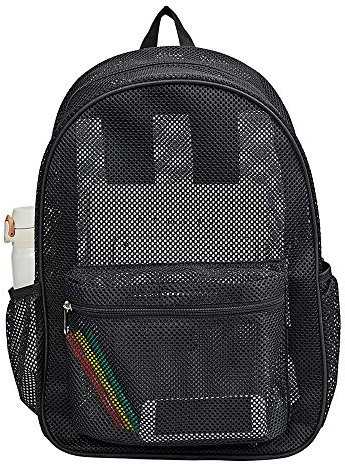 COVAX Robuster Netz-Rucksack, durchsichtiger College-Rucksack mit gepolsterten Schultergurten zum Schwimmen, Outdoor-Sportarten, Schwarz, Large, Reisen