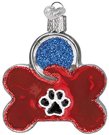 Old World Christmas Dog Tag Glass Ornament FREE BOX 32402 New