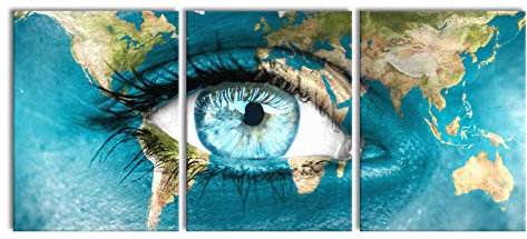 Pixxprint Die Erde auf EIN Gesicht als XXL Leinwandbild in Übergröße 180x80cm Gesamtmaß 3 teilig, Wandbild, Kunstdruck