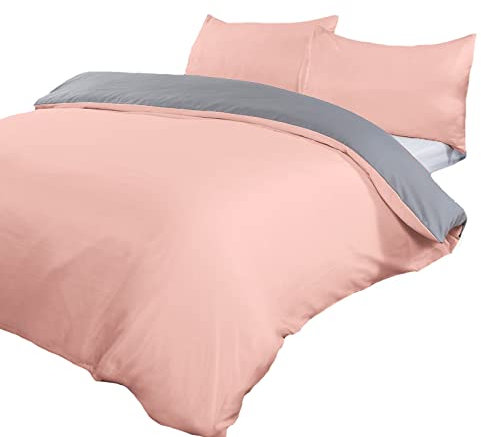 Brentfords Superking Duvet Set, Super Soft Cosy Warm Luxurious Plain Dye Modern Comfy Reversible Superking Bedding Set with 2 Matching Pillowcases - Blush Pink/Grey