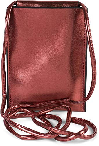 styleBREAKER Damen Handy Umhängetasche in Metallic, Schultertasche, Handy-Tragetasche, Mini Bag 02012307, Farbe:Bordeaux-Rot metallic