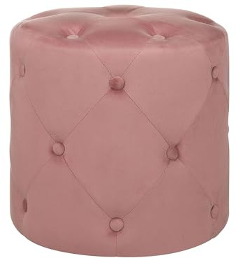 Beliani Pouf Samt rosa rund 40 cm gesteppt mit Knopfheftung Chesterfield-Stil Corolla